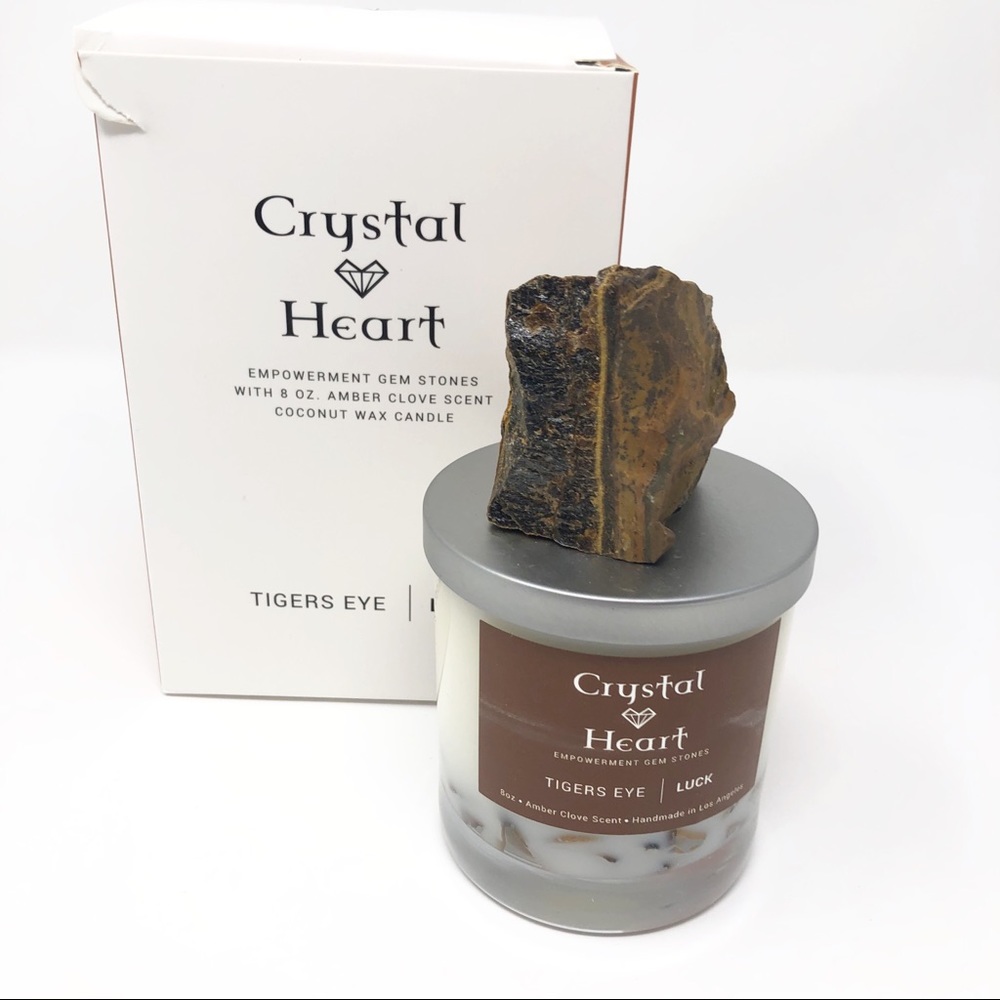 Tiger Eye Soy Coconut Crystal Heart Candle NIB